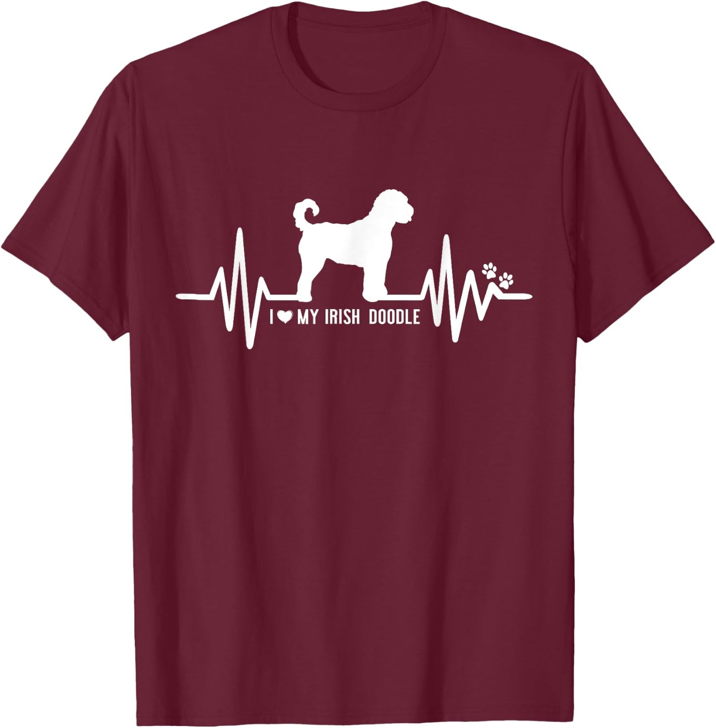 Irish Doodle Heart Beat EKG Pulse Design For Dog Lovers Women Kids T-Shirt - T-Shirt | Maroon