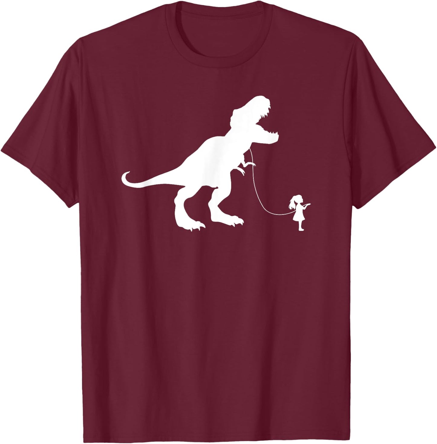 Funny TRex Pet Dinosaur Meme | Girl Walking TREX on a Leash T-Shirt - T-Shirt | Maroon