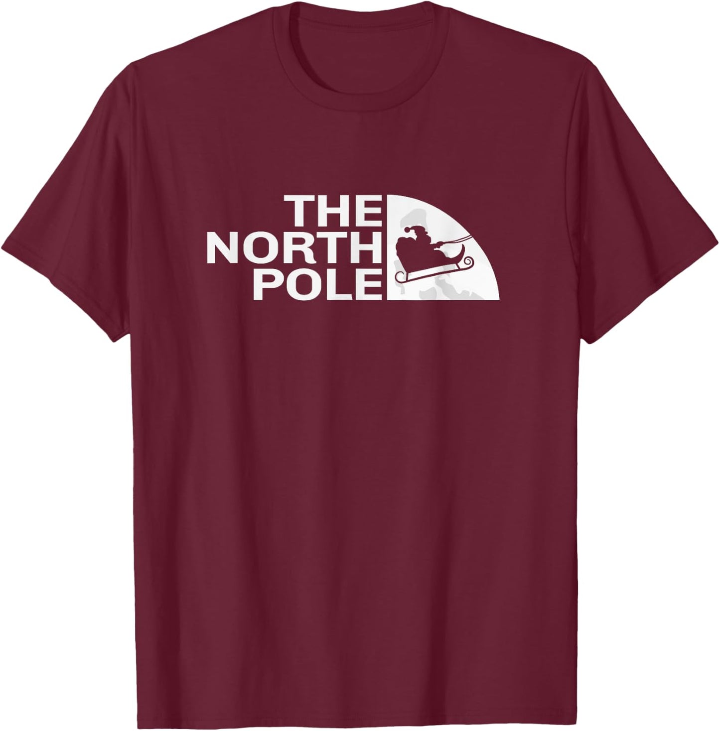 The North Pole. Christmas Jumper, Santa Sleighs by Moon Xmas T-Shirt - T-Shirt | Maroon