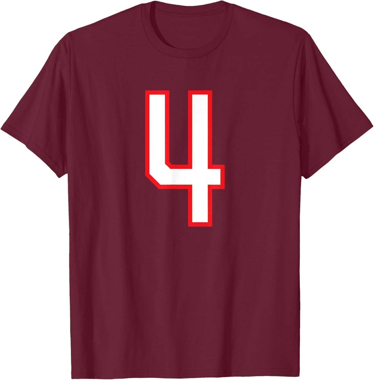 Number #4 White Red Varsity Number T-Shirt - T-Shirt | Maroon