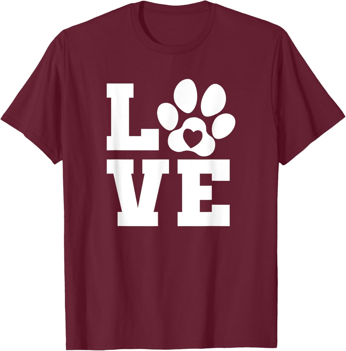 Love Pets Dog Cat Paw Lover Pet Owner Women Girls Funny Cute T-Shirt - T-Shirt | Maroon