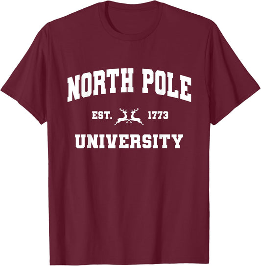 Christmas North Pole University Santa Workshop Elves Red T-Shirt - T-Shirt | Maroon