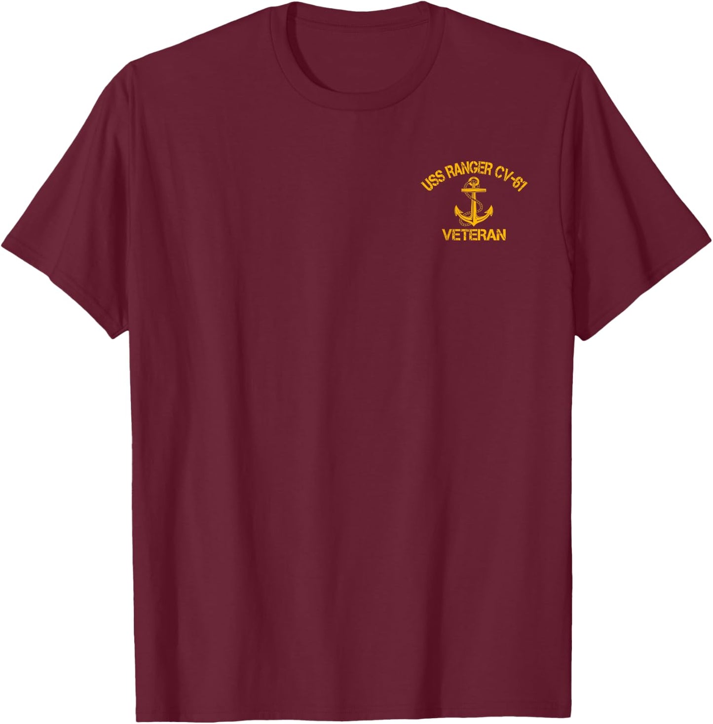 USS Ranger CV-61 Aircraft Carrier Veteran Flag Veterans Day T-Shirt - T-Shirt | Maroon