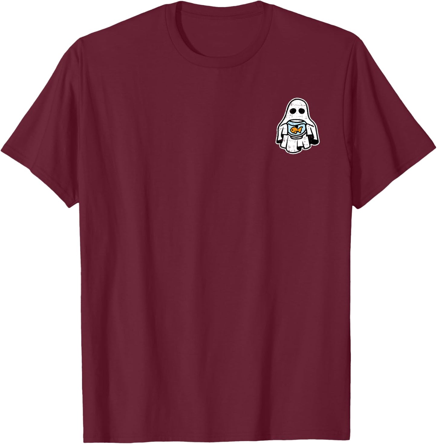 Ghost Pocket Fish Bowl Halloween Costume Ghoul Spirit T-Shirt - T-Shirt | Maroon