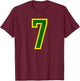 Number #7 Green Yellow Sport Number 7 T-Shirt - T-Shirt | Maroon
