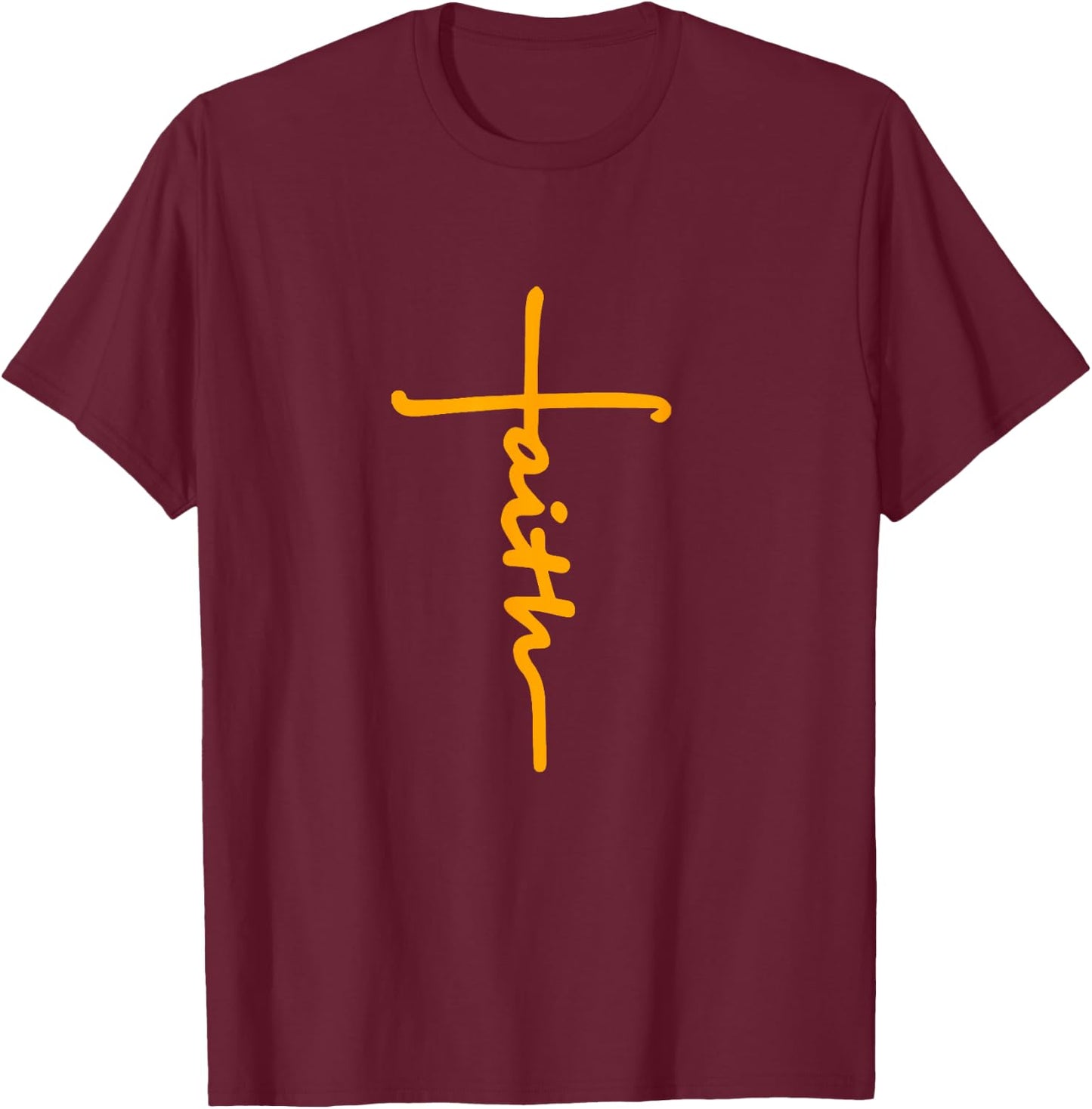 Christian Faith Cross Orange Believers Christians Religious T-Shirt - T-Shirt | Maroon