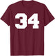 Number 34 Sports Jersey Player #34 Fan FRONT PRINT Varsity T-Shirt - T-Shirt | Maroon