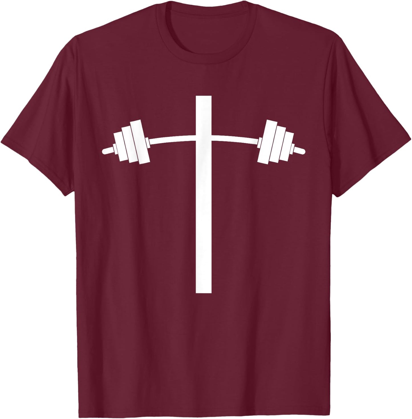Barbell Dumbbell Cross Christian Jesus Gym Workout Lifting T-Shirt - T-Shirt | Maroon