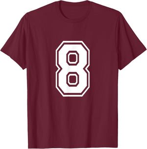 Number 8 Front + Back Varsity Sports Team 8th Birthday T-Shirt - T-Shirt | Maroon