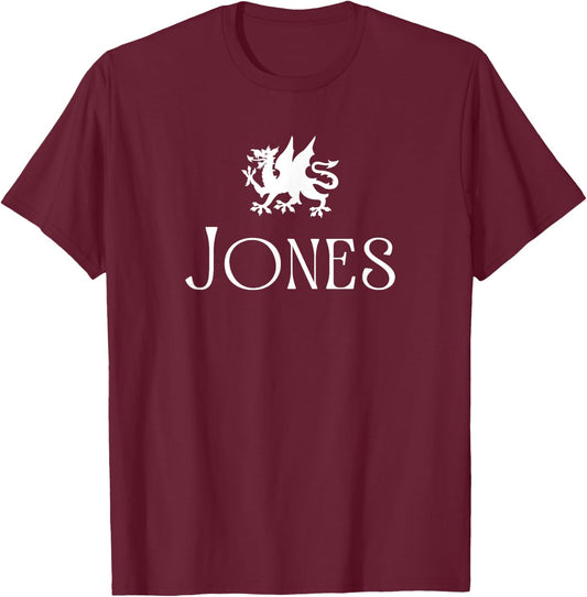 Jones Surname Welsh Family Name Wales Heraldic Dragon T-Shirt - T-Shirt | Maroon