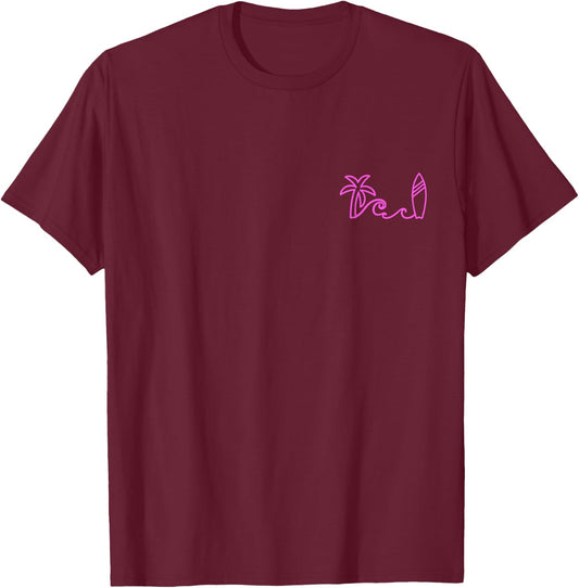 Surf Palm Tree Wave Surfboard Surfing Beach Surfer T-Shirt - T-Shirt | Maroon