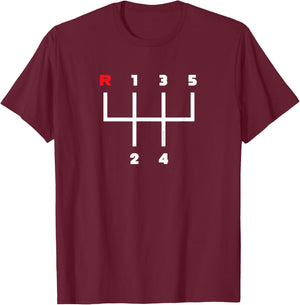 Car Gear Shifter Pattern Manual Transmission (5 Speed) T-Shirt - T-Shirt | Maroon