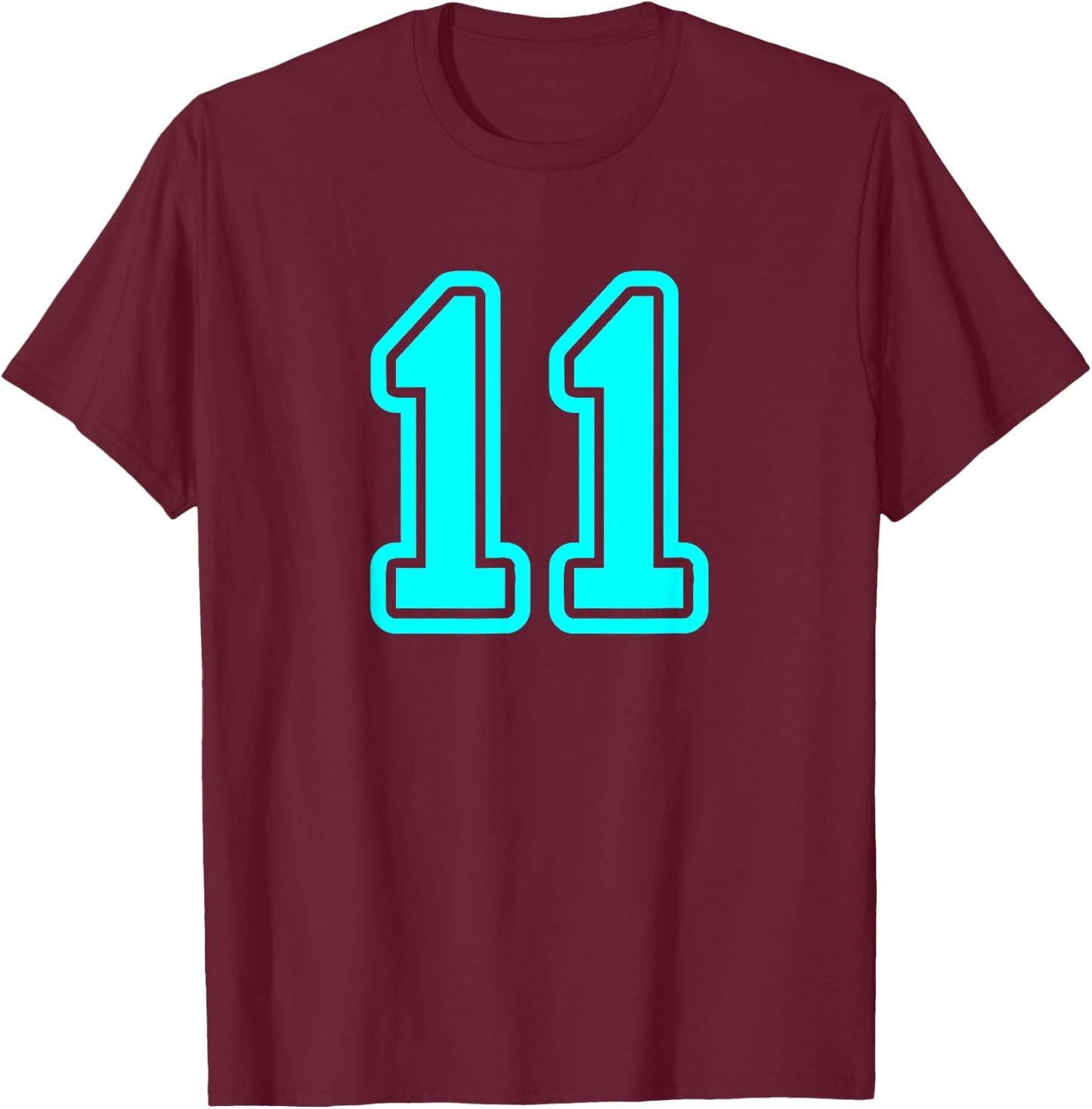 Number #11 Cyan Sport Varsity Number 11 T-Shirt - T-Shirt | Maroon
