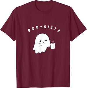 Funny Cute Coffee Barista Kawaii Ghost Boo-rister T-Shirt - T-Shirt | Maroon