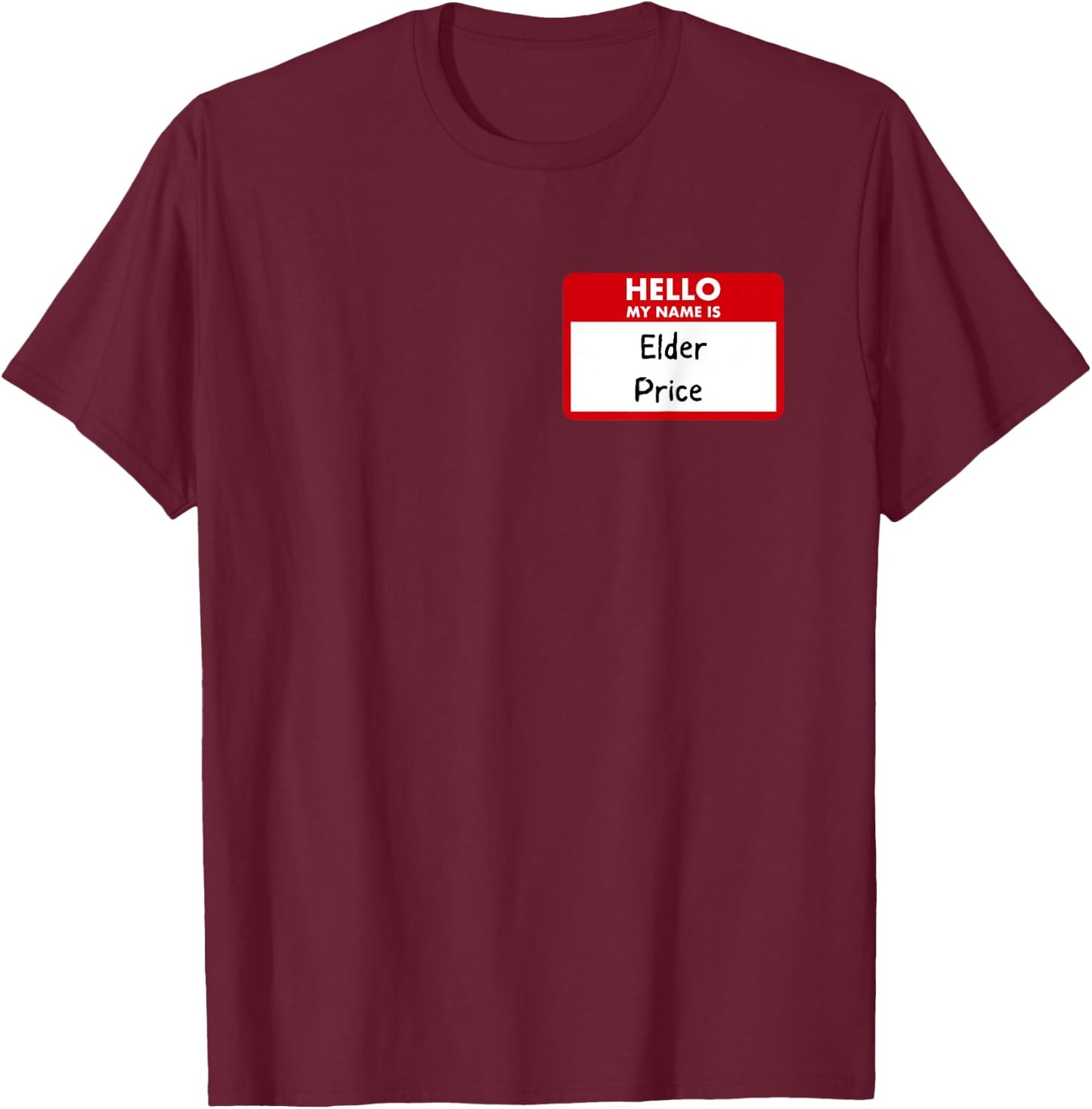 Book of Mormon Musical Elder Price Name Badge T-Shirt - T-Shirt | Maroon
