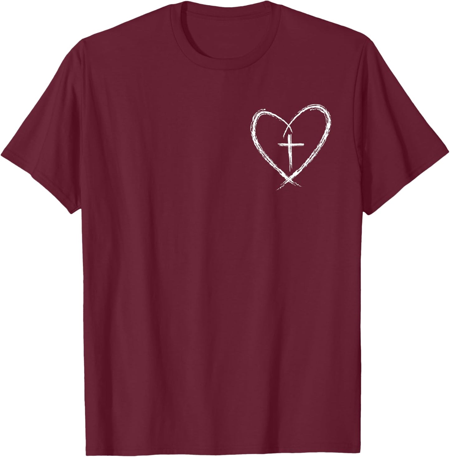 Stylish Cross In Heart Christian Minimalist Jesus Christ T-Shirt - T-Shirt | Maroon