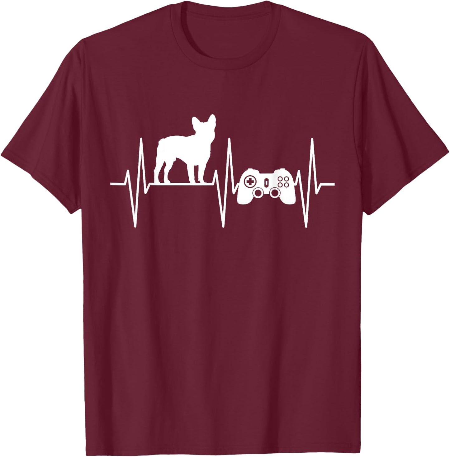 French Bulldog Shirt Gamer Video Gaming EKG Bulldog Lover Women Kids T-Shirt - T-Shirt | Maroon
