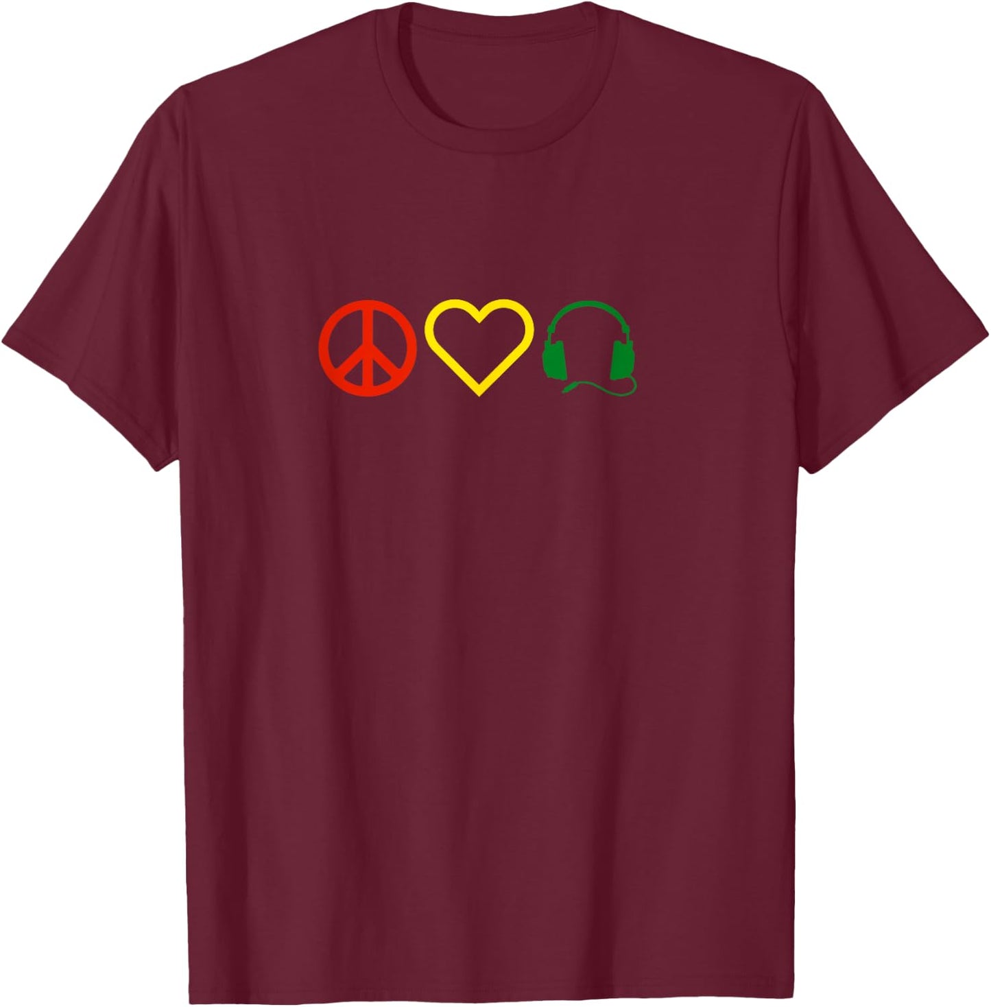 Peace Love Music Reggae Logo T-Shirt - T-Shirt | Maroon