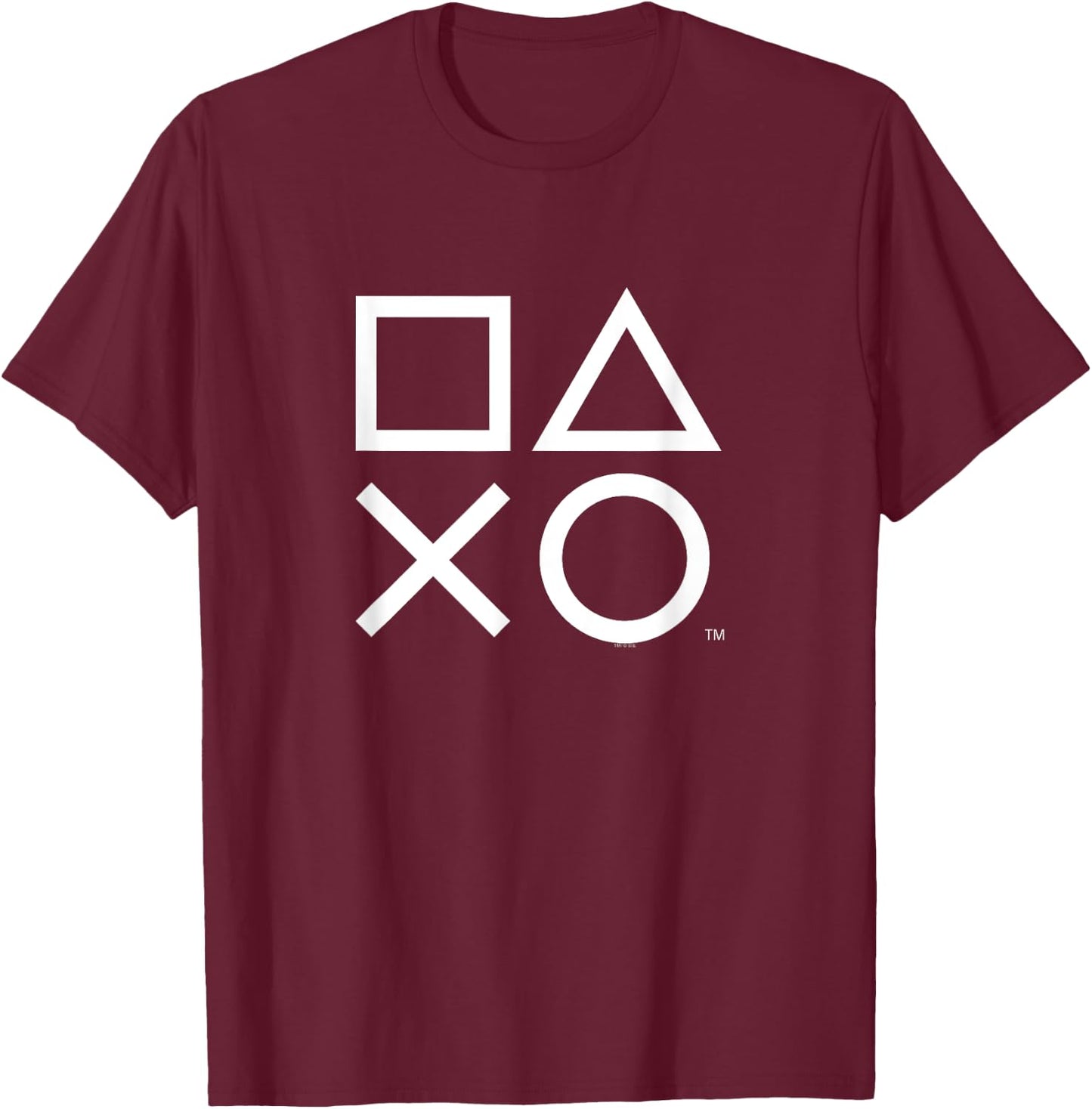 PlayStation PS5 Gamer Controller Icons in Classic White T-Shirt - T-Shirt | Maroon