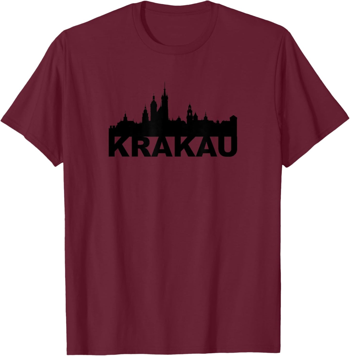 Krakau Krakow Poland City Skyline Silhouette Outline Sketch T-Shirt - T-Shirt | Maroon