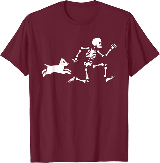 Skeleton Running Halloween Costume Funny Dog Skull T-Shirt - T-Shirt | Maroon