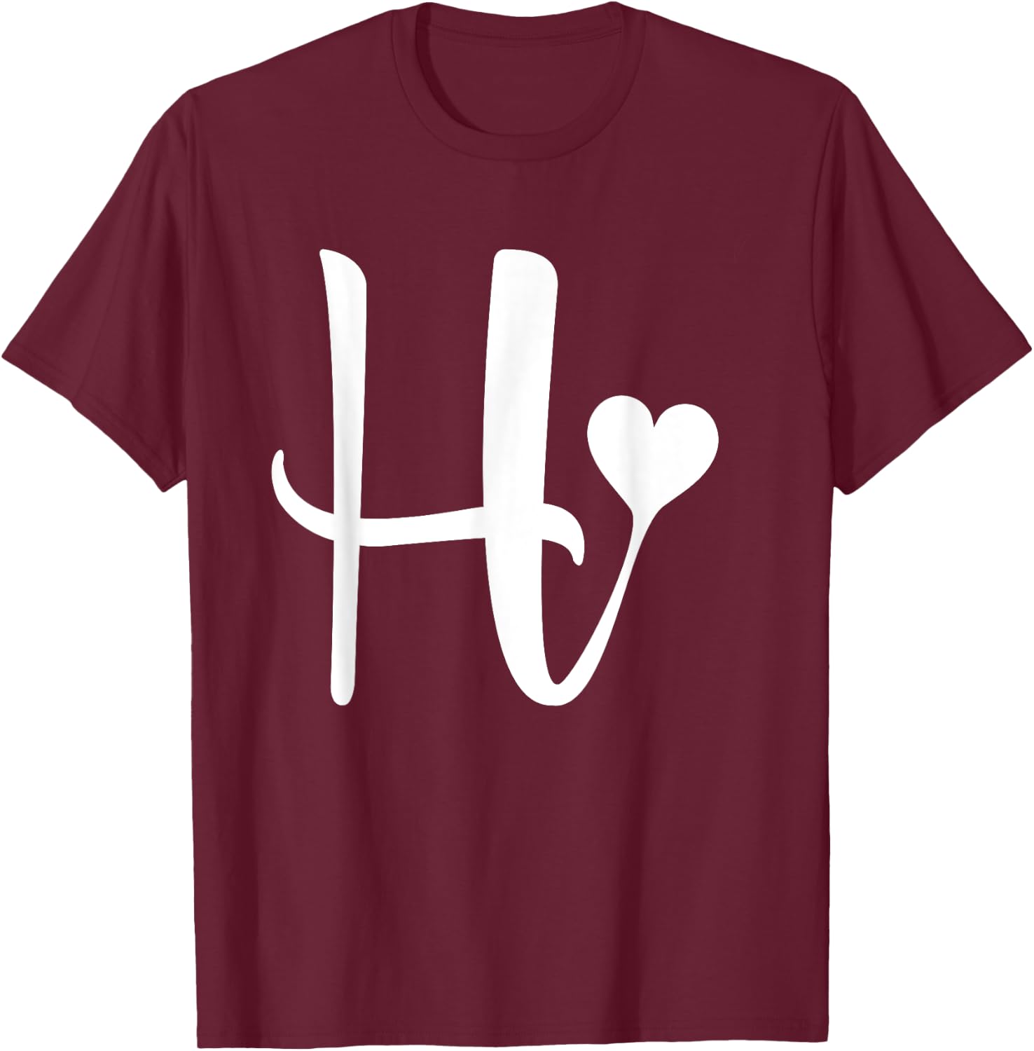 white letter H monogram initial minimalist heart graphic T-Shirt - T-Shirt | Maroon
