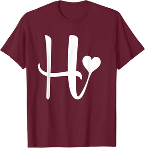 white letter H monogram initial minimalist heart graphic T-Shirt - T-Shirt | Maroon
