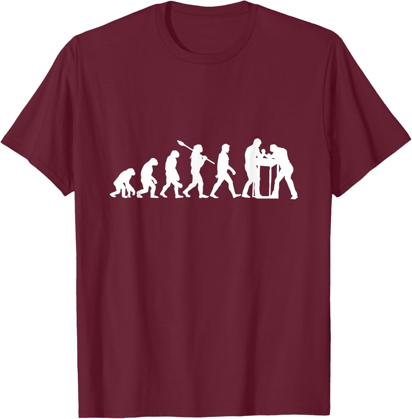 Funny Arm Wrestling Gift Arm Wrestling Evolution - Black, -Adults, Short Sleeve, , Small, Modern, Black T-Shirt - T-Shirt | Maroon