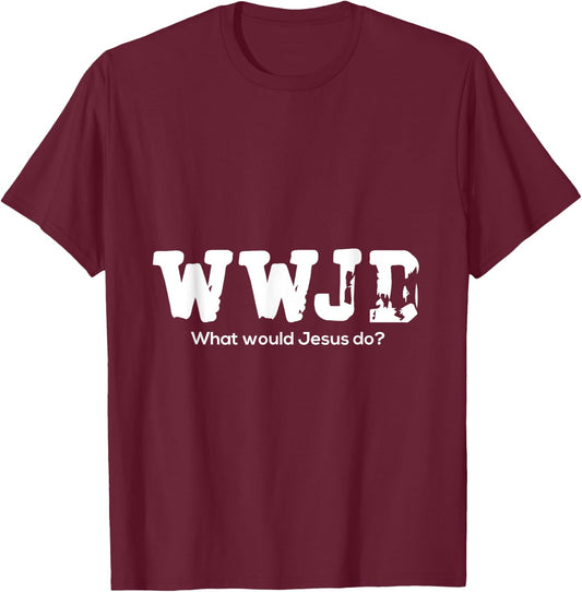 WWJD What Would Jesus Do - Christian Religion - Abrasion T-Shirt - T-Shirt | Maroon