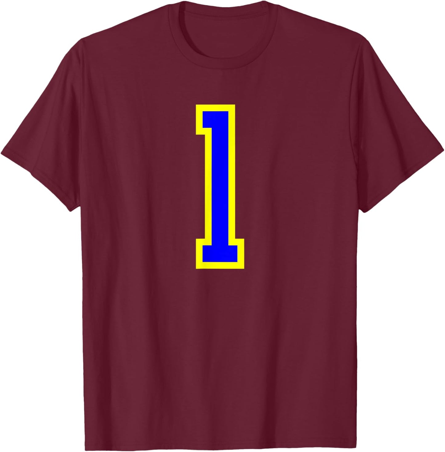 Jersey Number 1 Blue Yellow Birthday Sports Number 1 T-Shirt - T-Shirt | Maroon