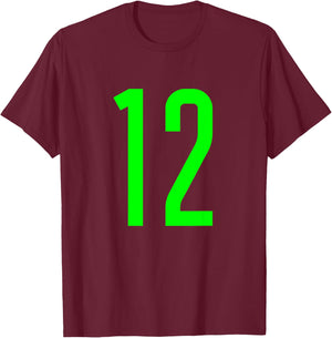 All Sports Fan Favorite Green Number #12 Jersey T-Shirt - T-Shirt | Maroon