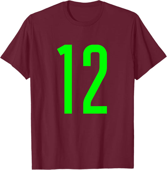 All Sports Fan Favorite Green Number #12 Jersey T-Shirt - T-Shirt | Maroon