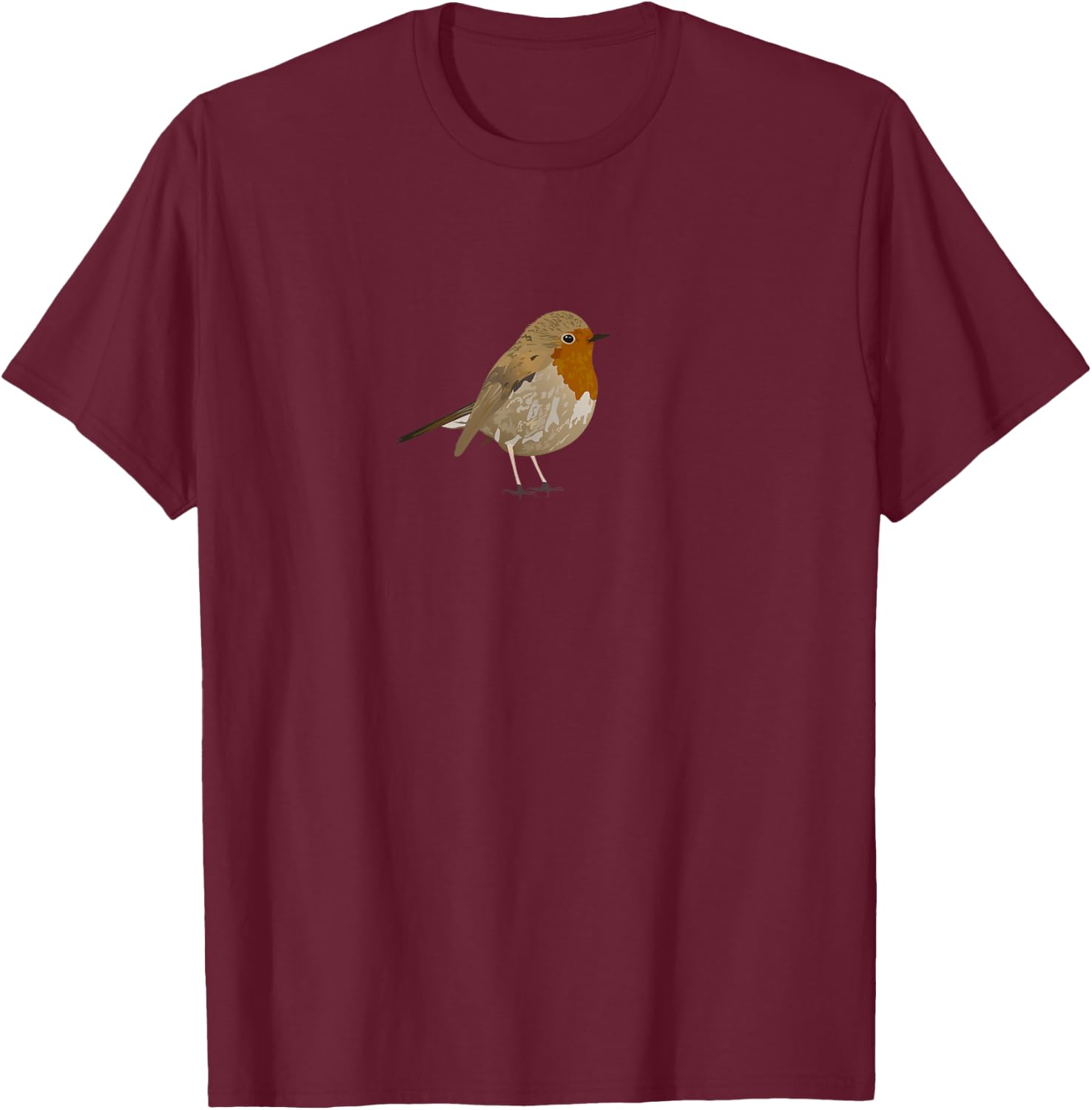 Robin Redbreast Cute Bird T-Shirt - T-Shirt | Maroon