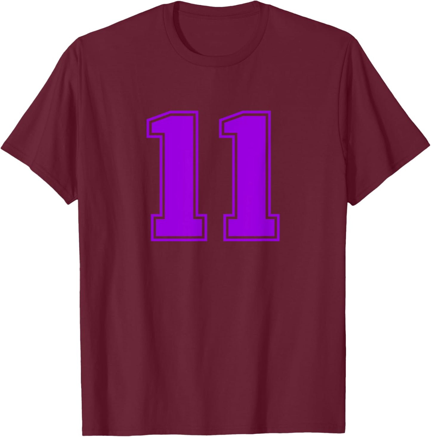 Number #11 Purple Sports Fan Jersey Number T-Shirt - T-Shirt | Maroon