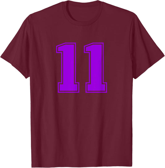 Number #11 Purple Sports Fan Jersey Number T-Shirt - T-Shirt | Maroon