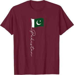 Pakistan Signature Flag Pole - Patriotic Pakistani Flag Women Kids Men T-Shirt - T-Shirt | Maroon