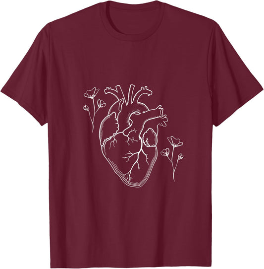 Oversized Gym Pump Cover Weightlifting Women Heart Flower T-Shirt - T-Shirt | Maroon