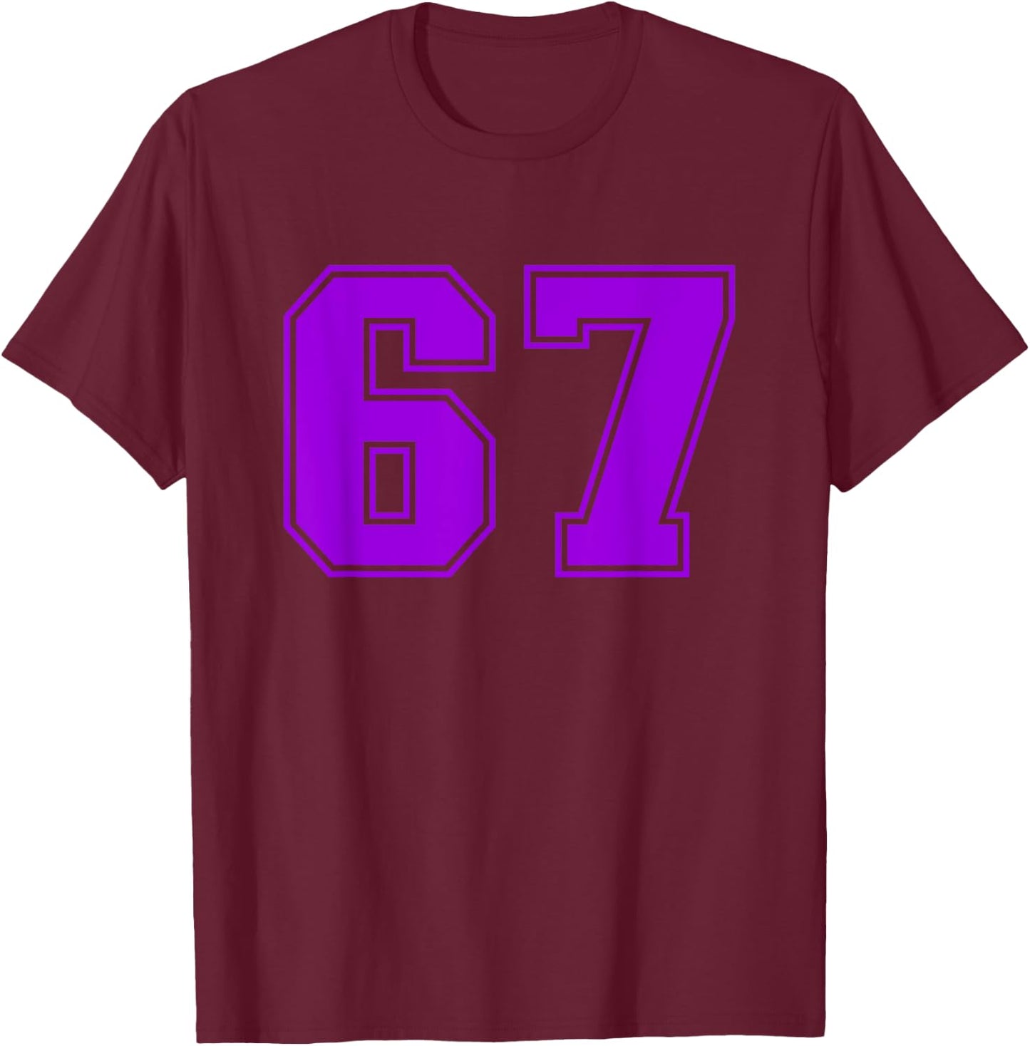 Number #67 Purple Sports Team Varsity Number T-Shirt - T-Shirt | Maroon