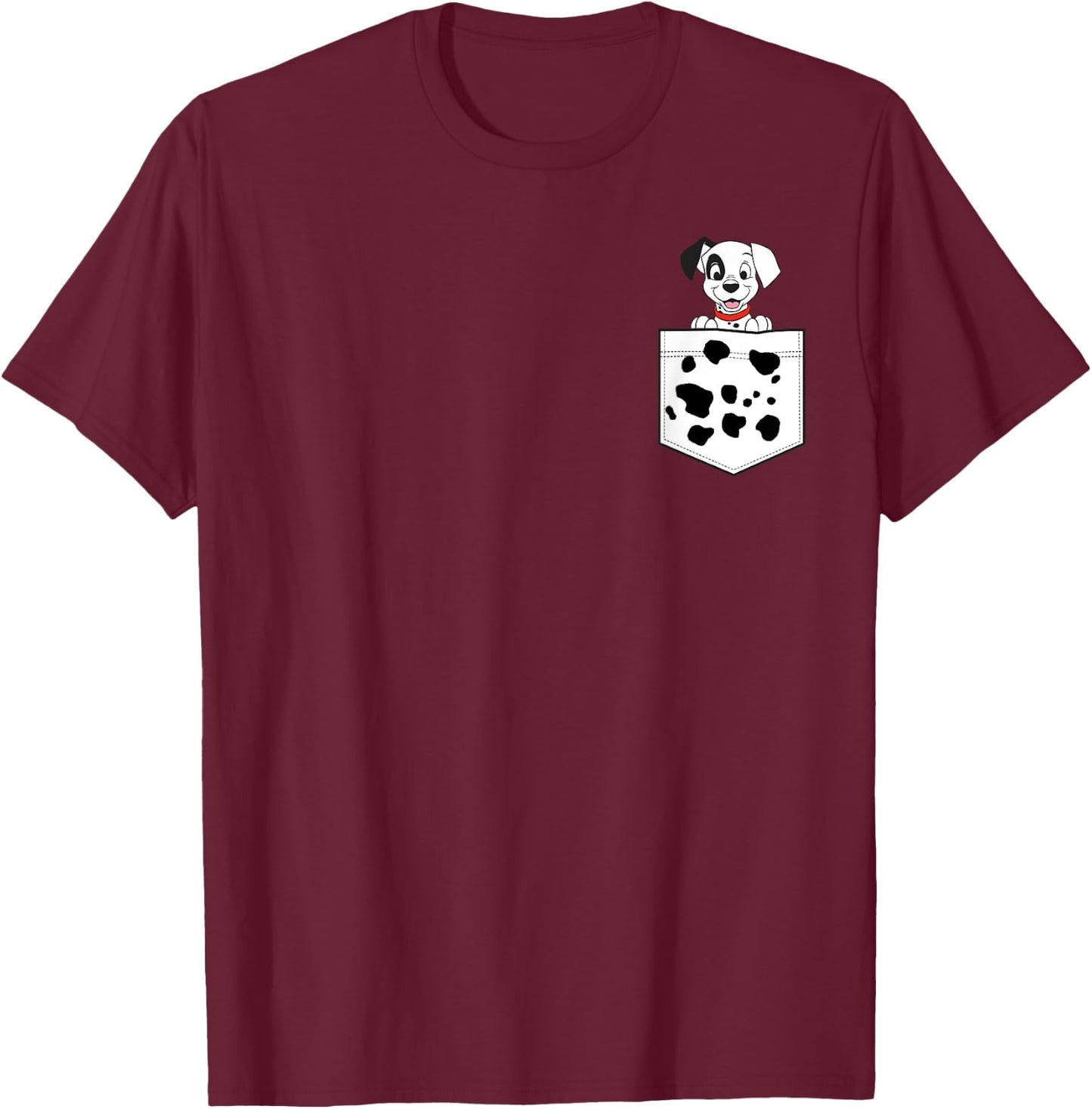 Disney 101 Dalmatians Patch Puppy Dotted Pocket Logo T-Shirt - T-Shirt | Maroon