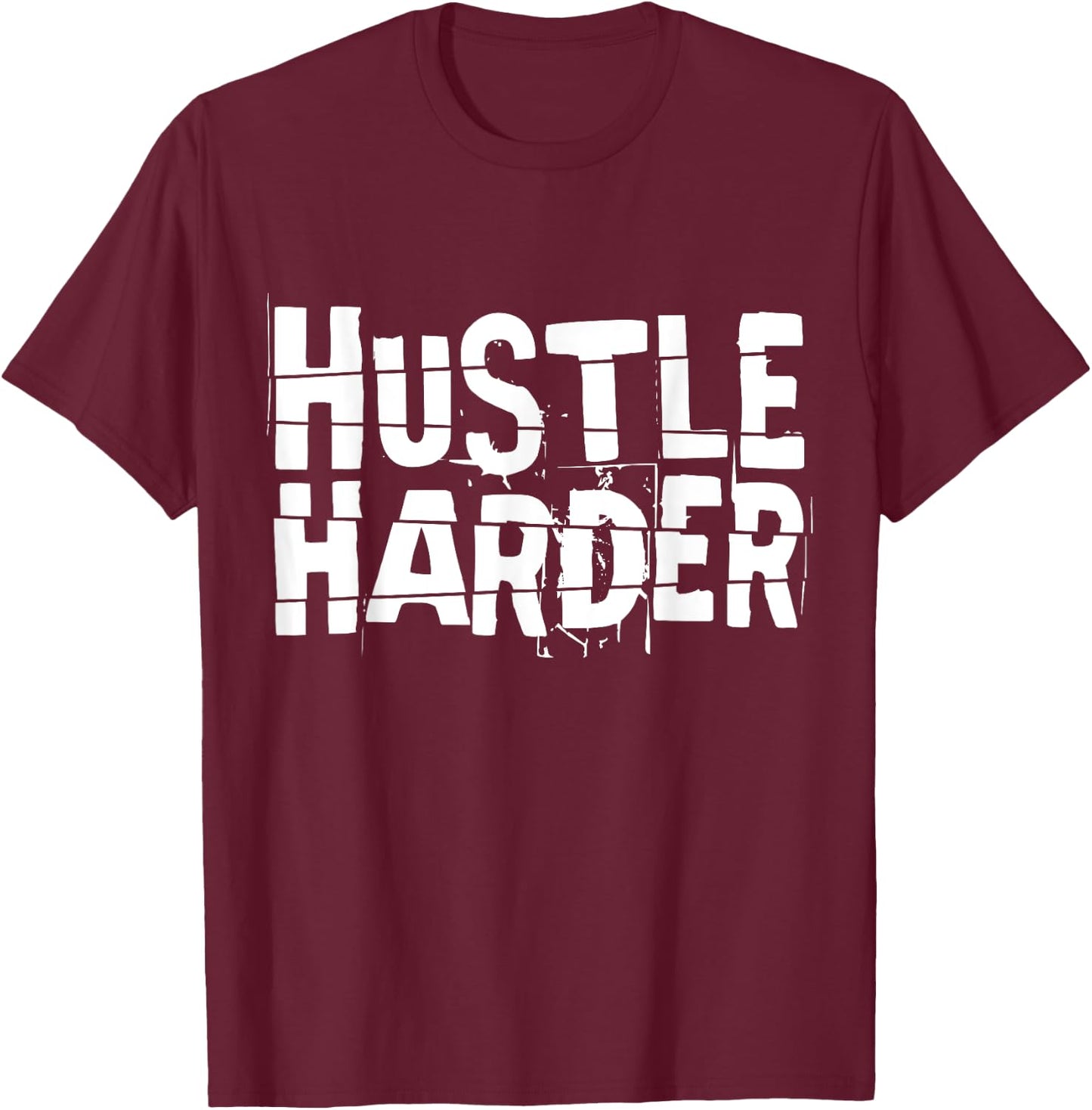 Motivational Quote CEO Entrepreneur Gifts by DMTRY Hustle Harder -Adults Black Cotton Blend Modern Short Sleeve Small T-Shirt - T-Shirt | Maroon