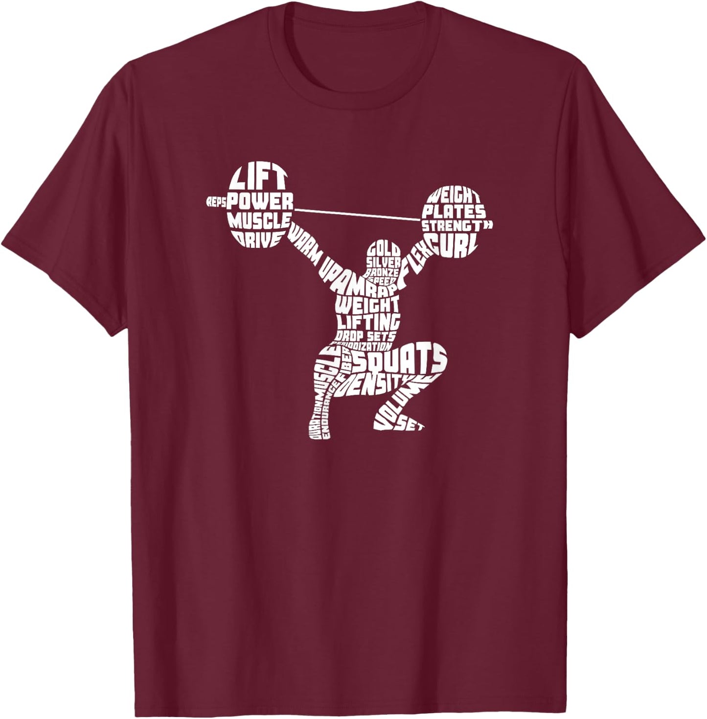 Weightlifting Typography Fitness Gym Word Art T-Shirt - T-Shirt | Maroon