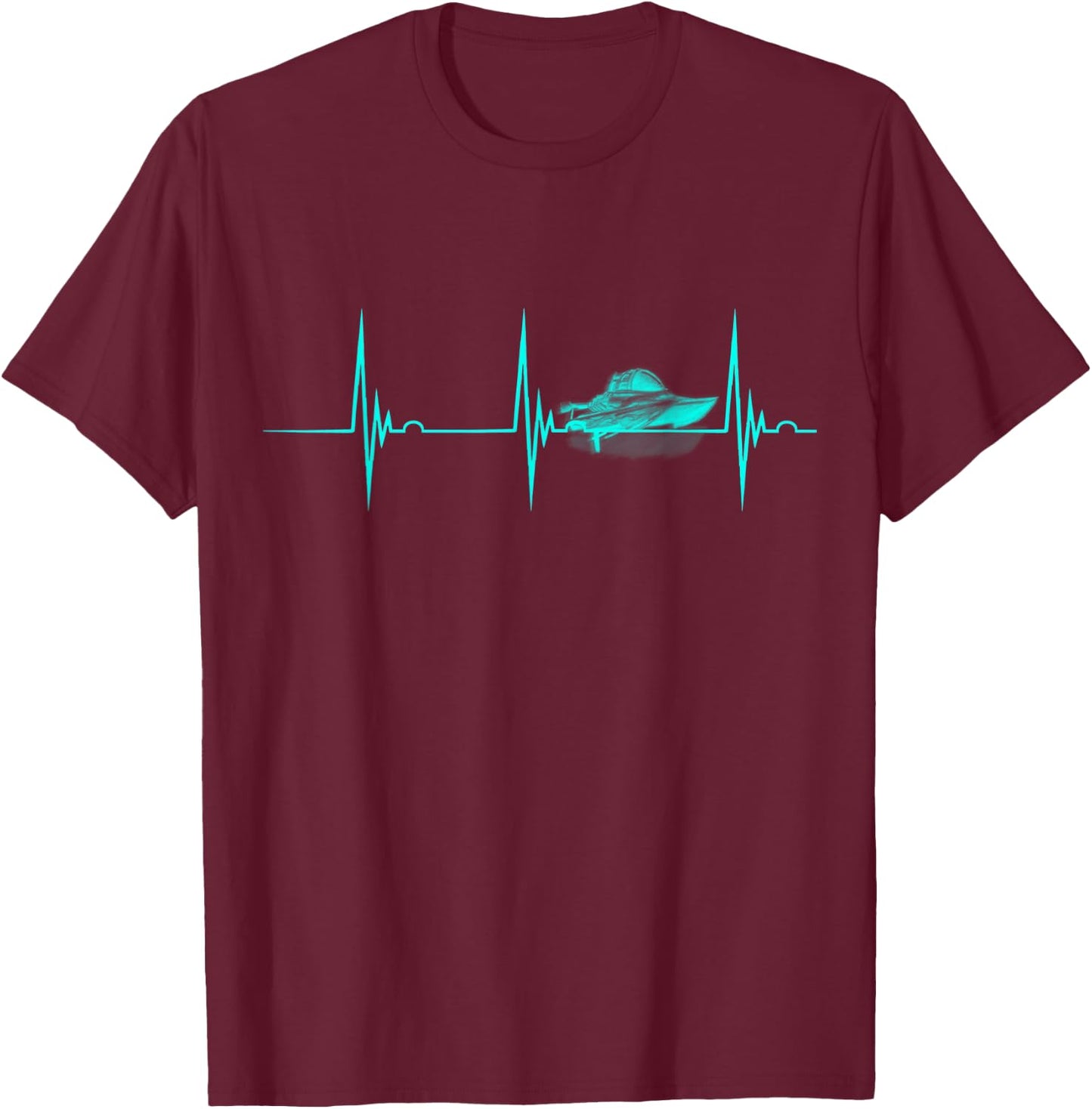 Motor Boating Boater Drag Boat Racing Heartbeat EKG Pulse T-Shirt - T-Shirt | Maroon