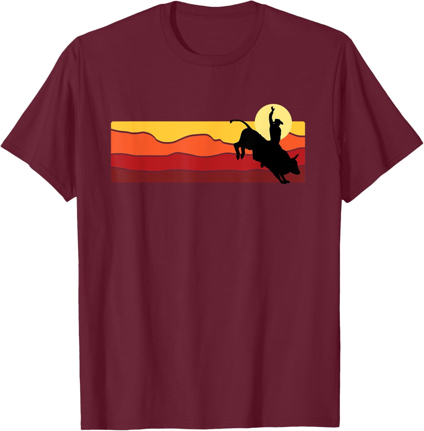 Bull Riding Rodeo Cowboy Country Western Retro T-Shirt - T-Shirt | Maroon