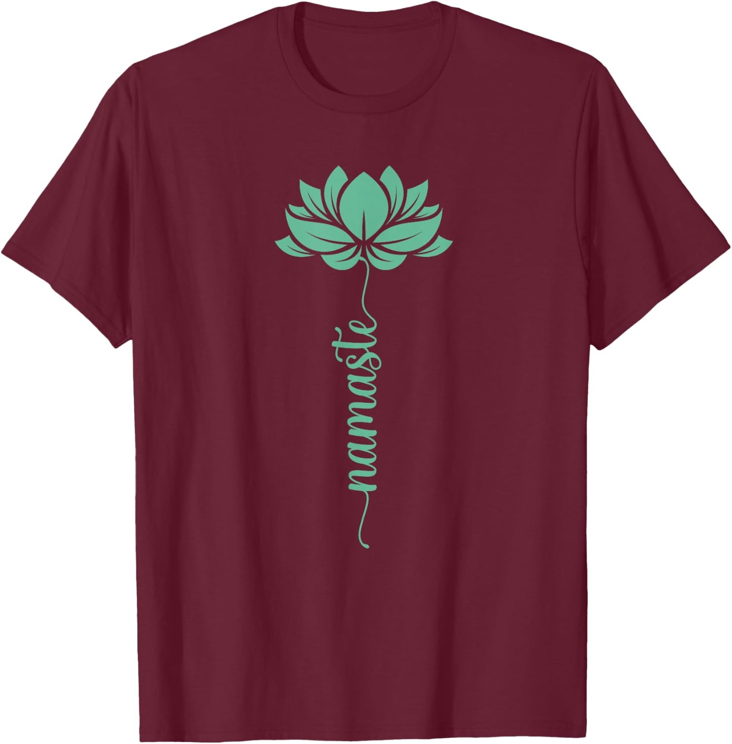 Namaste Yoga Lotus Flower Minimal Mint Green New Age Flower T-Shirt - T-Shirt | Maroon