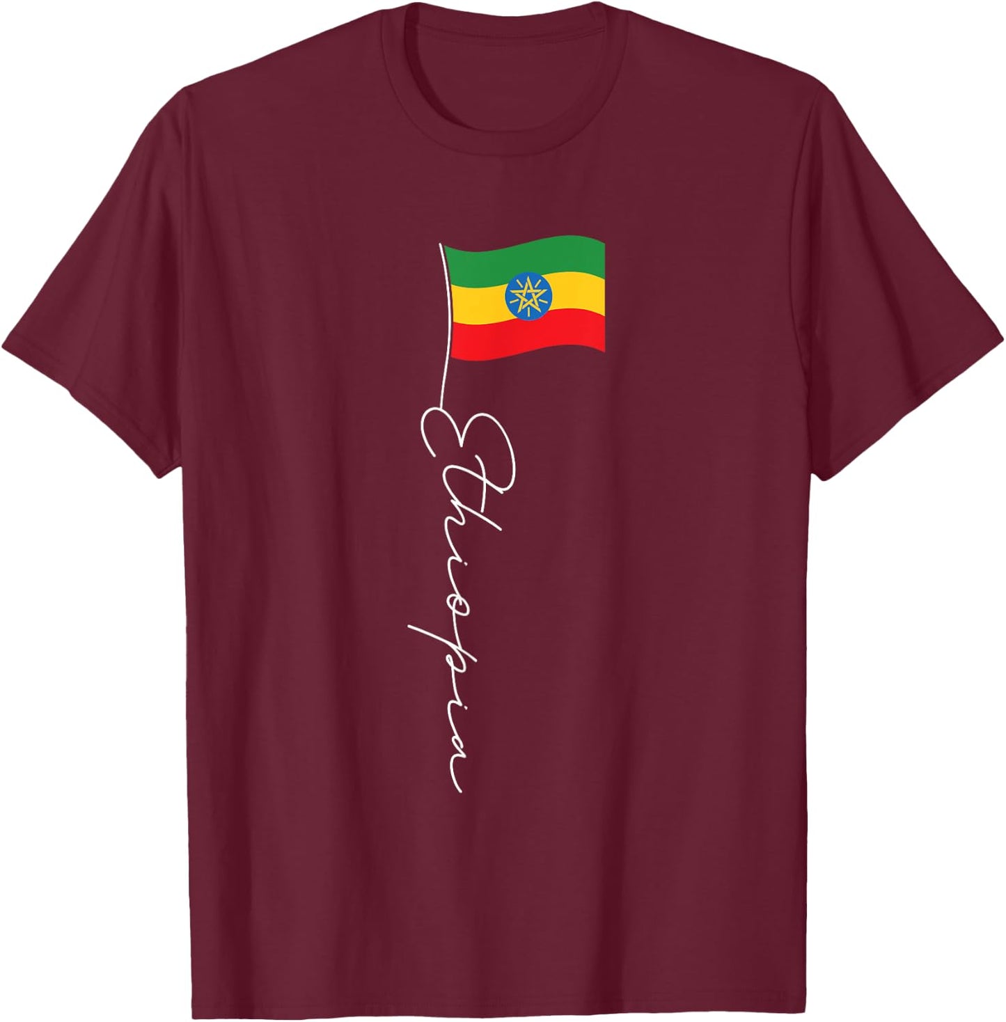Ethiopia Signature Flag Pole - Patriotic Ethiopian Flag T-Shirt - T-Shirt | Maroon