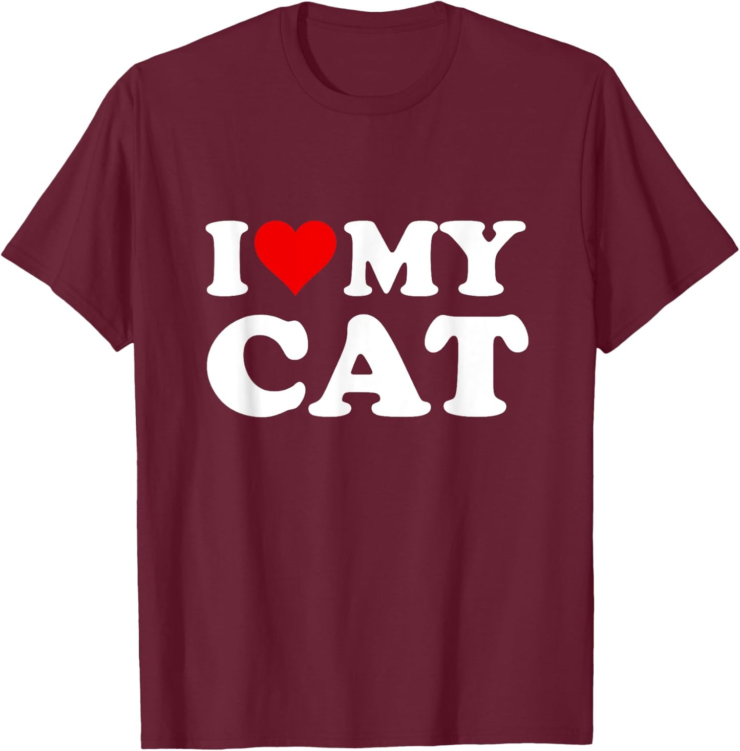 Red Heart I Love My Cat Men Women Girls Kids T-Shirt - T-Shirt | Maroon