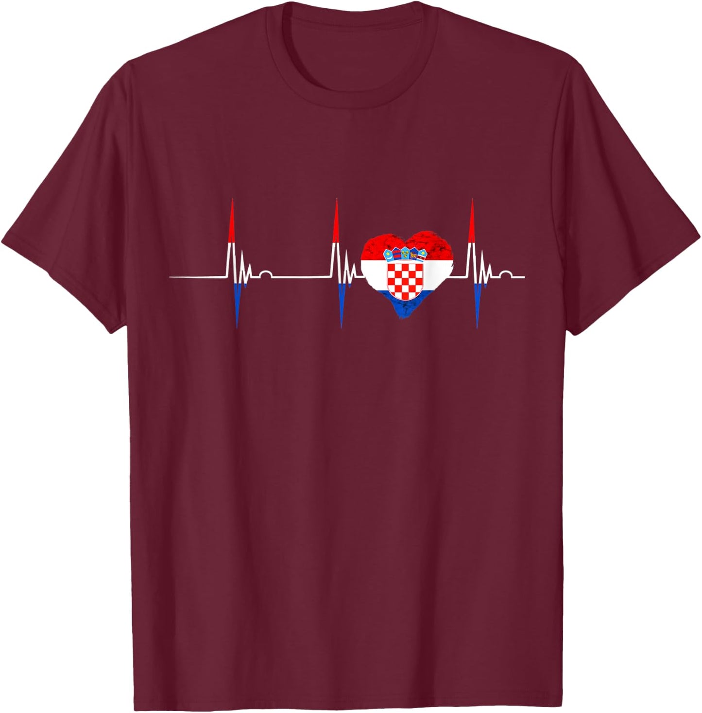 Heartbeat EKG Pulse Croatia Croatian Roots Croatian Flag T-Shirt - T-Shirt | Maroon