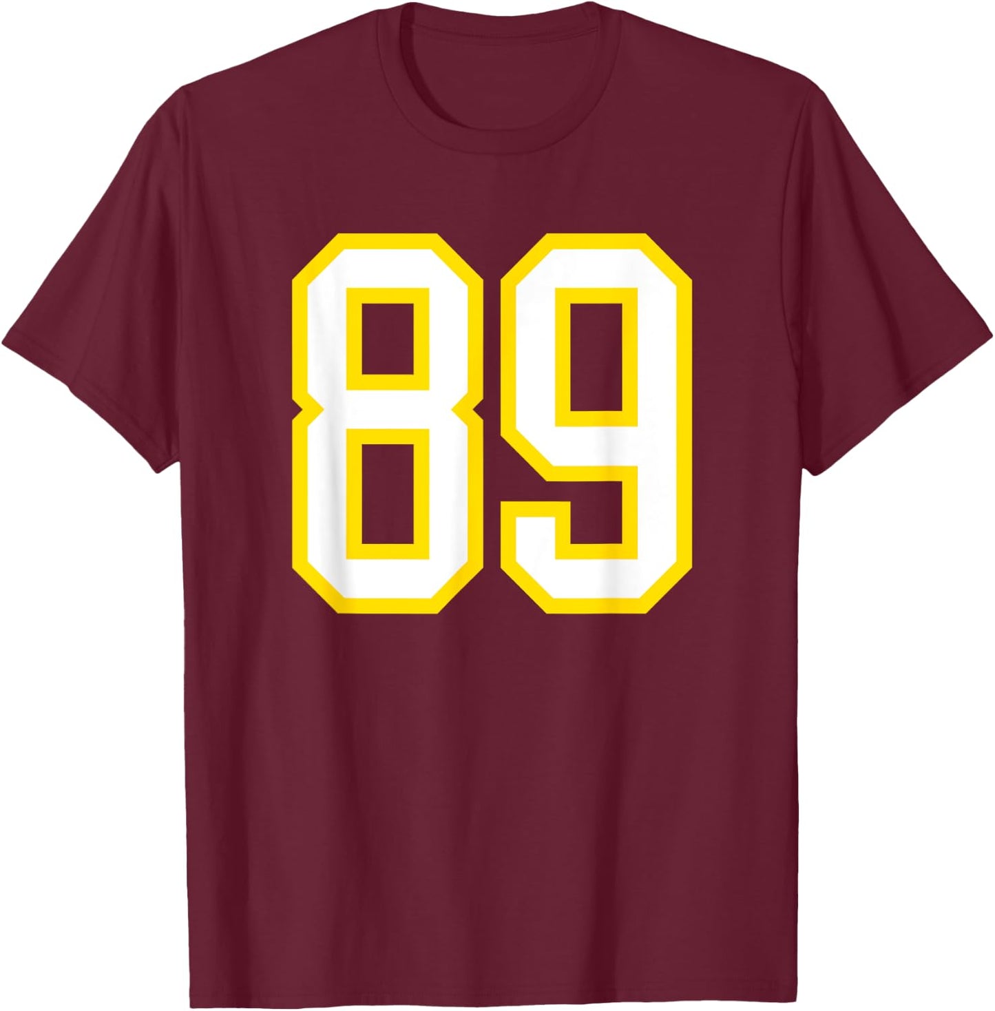 Number #89 Yellow White Sport Number 89 T-Shirt - T-Shirt | Maroon