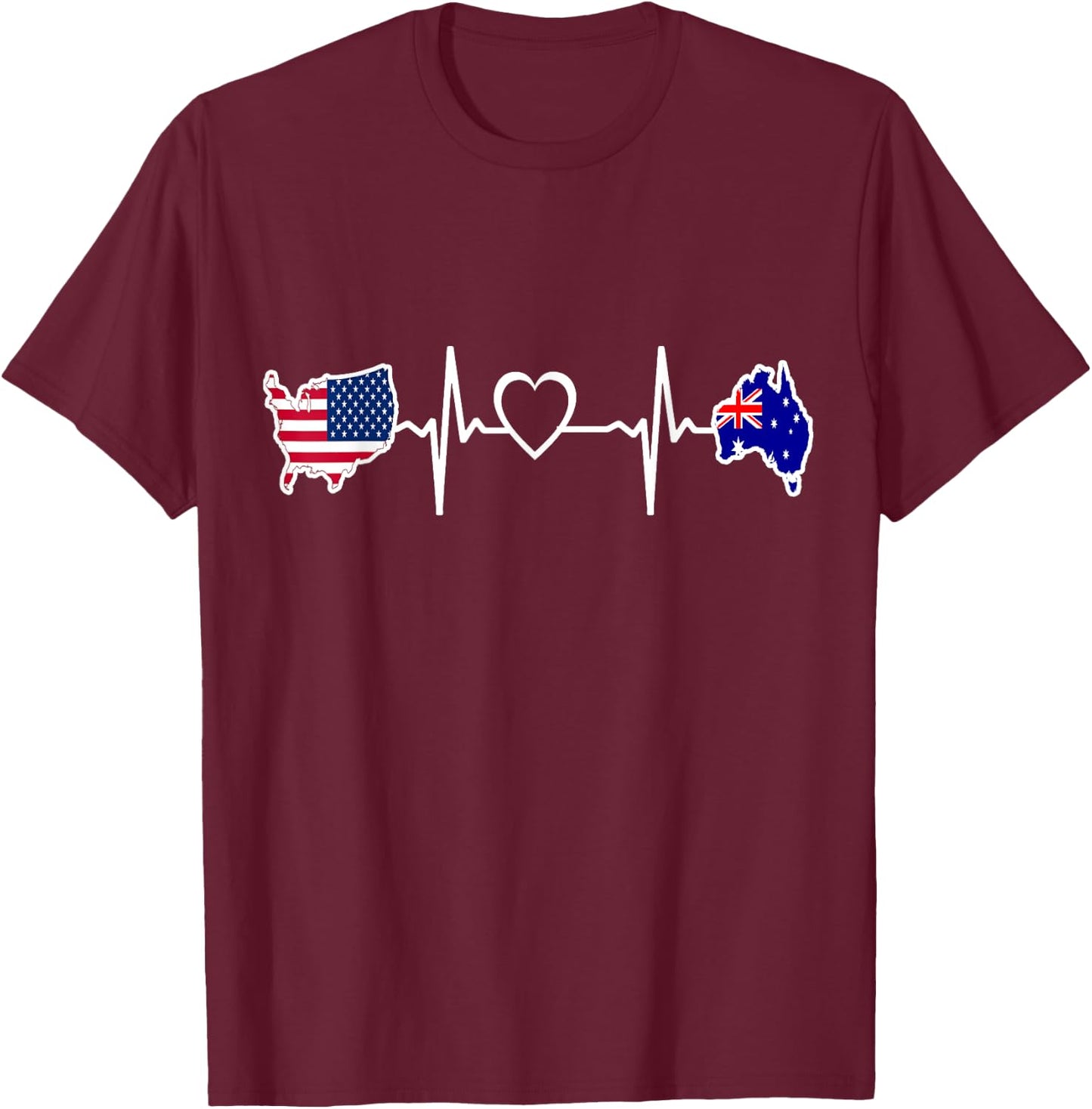 Australia American USA Flag - USA Australian Heartbeat T-Shirt - T-Shirt | Maroon