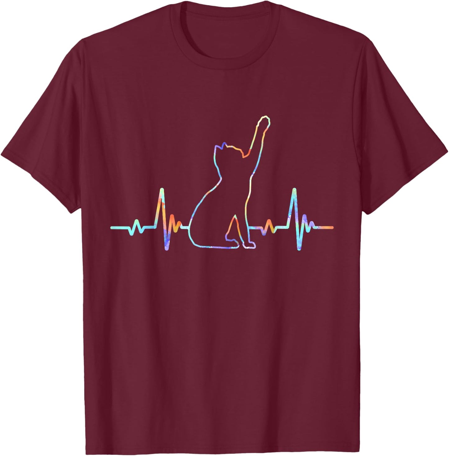 Heartbeat Cat Lover Animal Silhouette Cute Cat T-Shirt - T-Shirt | Maroon